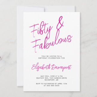 Convite Script 50 and Fabulous Black and Pink Birthday