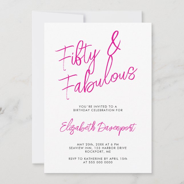 Convite Script 50 and Fabulous Black and Pink Birthday (Frente)