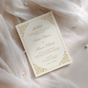 Convite Script Barroco Vintage Bege Creme Casamento Muçulm