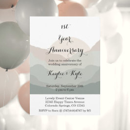 Convite Script Boho Aquarela Montanha 1º Aniversário 