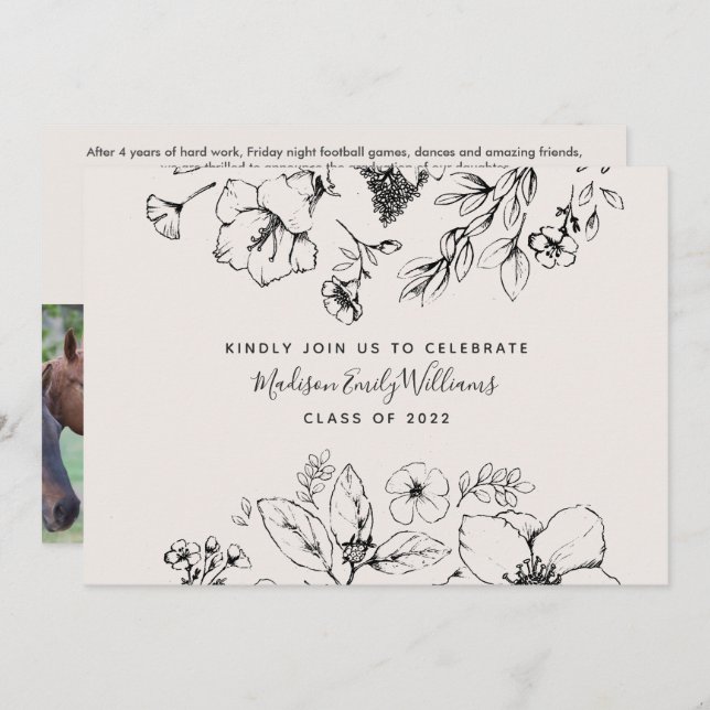 Convite Script Botânico de Foto da festa de formatura 3 (Frente/Verso)