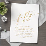 Convite Script branco e Dourado | Delicado Luxe 50.o anive<br><div class="desc">Convites formais de 50 anos com "cinquenta" texto em um roteiro de caligrafia. Tipo de letra "dourado" num fundo branco nítido. NOTA: o efeito Dourado é replicado por um gráfico de alta qualidade. O item será impresso em matte.</div>