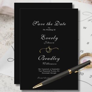 Convite Script branco preto mínimo legante Salvar a data