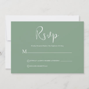 Convite Script Branco Whimsic Na Placa RSVP Verde Sage