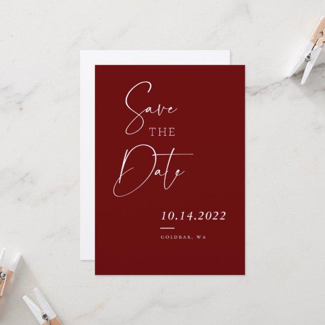 Convite Script Burgundy Red Fall Chic Salvar Data (Frente/Verso In Situ)