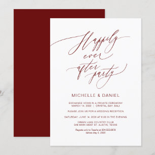 Convite Script Burgundy Romântico, Casamento Intimo