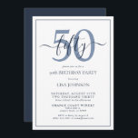 Convite Script Clássico Azul do Marinho de 50 anos<br><div class="desc">Celebre o grande estilo 5-0! Leve a sua celebração de aniversário para o próximo nível com este Convite formal de Script Clássico Azul do 50º aniversário do Marinho de aniversário. Com uma caixa de texto azul Marinho clássica sobre fundo branco, detalhes personalizados podem ser incluídos em uma caligrafia moderna com...</div>