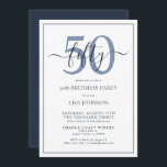 Convite Script Clássico Azul do Marinho de 50 anos<br><div class="desc">Celebre o grande estilo 5-0! Leve a sua celebração de aniversário para o próximo nível com este Convite formal de Script Clássico Azul do 50º aniversário do Marinho de aniversário. Com uma caixa de texto azul Marinho clássica sobre fundo branco, detalhes personalizados podem ser incluídos em uma caligrafia moderna com...</div>