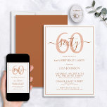 Convite Script clássico Terracotta de 60º aniversário<br><div class="desc">Celebre o grande estilo 6-0! Leve a sua celebração de aniversário para o próximo nível com este 60º Convite de Script Clássico de Aniversário Terracotta. Com uma caixa de texto típica de terracota em fundo branco, detalhes personalizados podem ser incluídos em uma caligrafia moderna, escrita à mão. Adicione um pouco...</div>