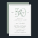 Convite Script Clássico Verde de 50 Horas de Aniversário<br><div class="desc">Celebre o grande estilo 5-0! Leve a sua celebração de aniversário para o próximo nível com este Convite formal de Script Clássico Verde da 50ª Sala de Aniversário. Com uma clássica caixa de texto verde sábio sobre fundo branco, detalhes personalizados podem ser incluídos em uma caligrafia moderna, escrita à mão....</div>