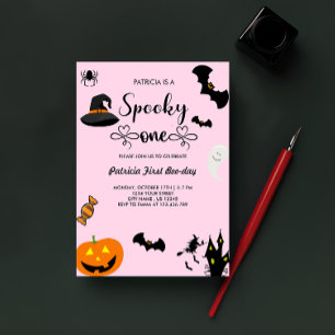 Convite Script com Heart Spooky One Halloween Birthday