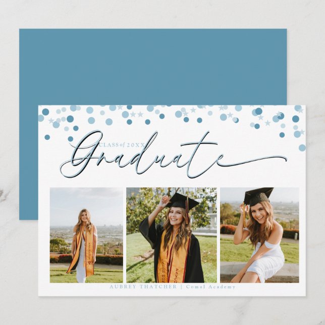 Convite Script Confetti |  Photo Collage Graduation  (Frente/Verso)