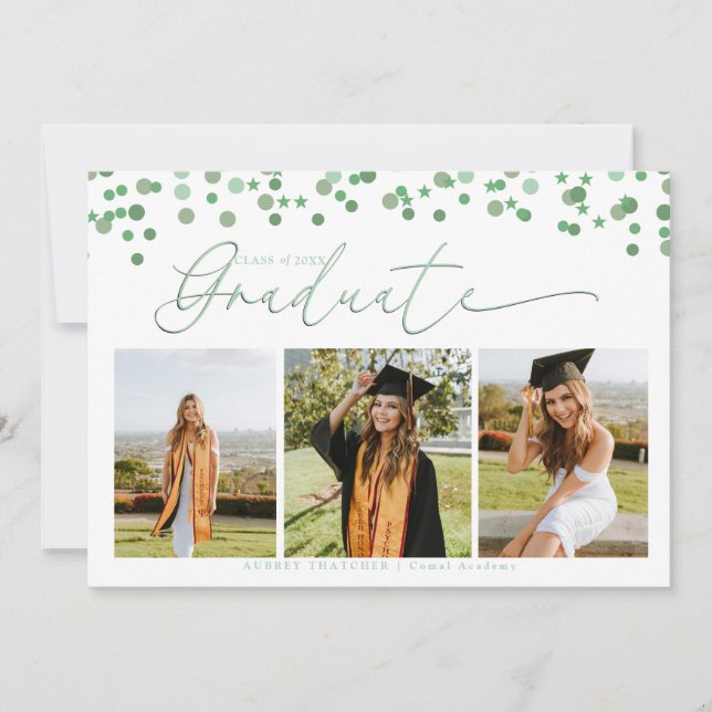 Convite Script Confetti |  Photo Collage Graduation  (Frente)
