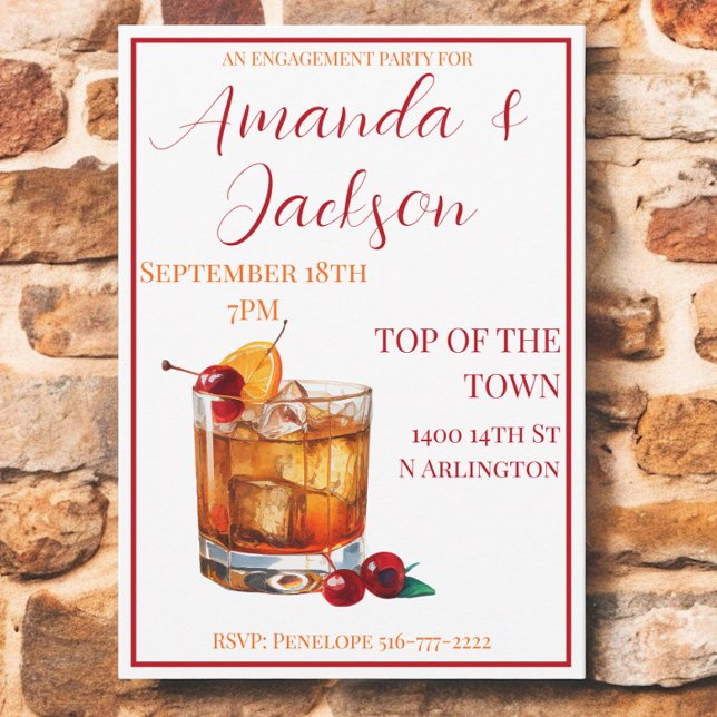 Convite Script coquetel de festa de noivado antiga (Criador carregado)