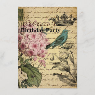 Convite script da coroa hydrangea bird botânico francês