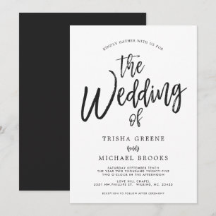 Convite Script Dançante Estilado Preto Casamento Branco