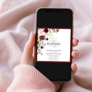 Convite Script de Aquarela Floral de Blush Burgundy Elegan