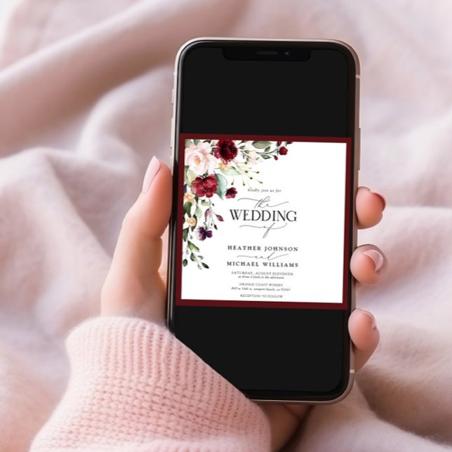 Convite Script de Aquarela Floral de Blush Burgundy Elegan (Criador carregado)