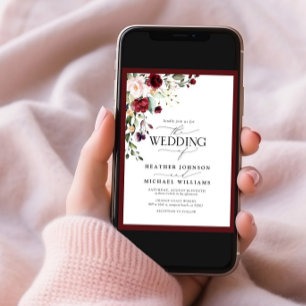 Convite Script de Aquarela Floral de Blush Burgundy Elegan