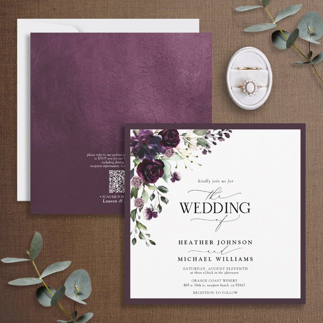 Convite Script de Aquarela Floral de Mola Puro de Plum de  (Criador carregado)