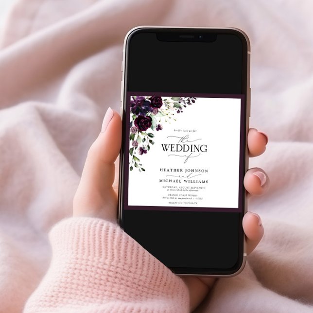 Convite Script de Aquarela Floral de Mola Puro de Plum de  (Criador carregado)