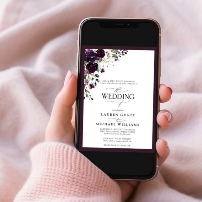 Convite Script de Aquarela Floral Purple Plum Elegante (Criador carregado)