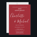 Convite Script de assinatura de aniversário de casamento d<br><div class="desc">Com nomes de assinatura em script chic. Personalize com as suas informações especiais de aniversário de rubi de quarenta anos em letras elegantes sobre um fundo rubi. Concebido por Thisisnotme©</div>