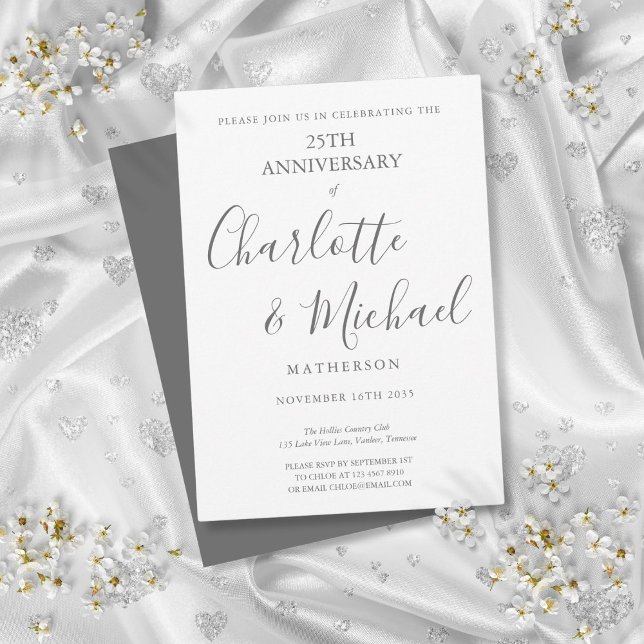 Convite Script de Assinatura de Aniversário de Casamento d (25th Silver Wedding Anniversary Signature Script Invitation)