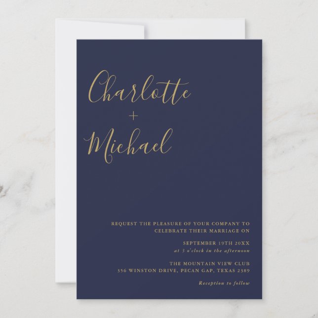 Convite Script de Assinatura Minimalista Casamento Azul Na (Frente)