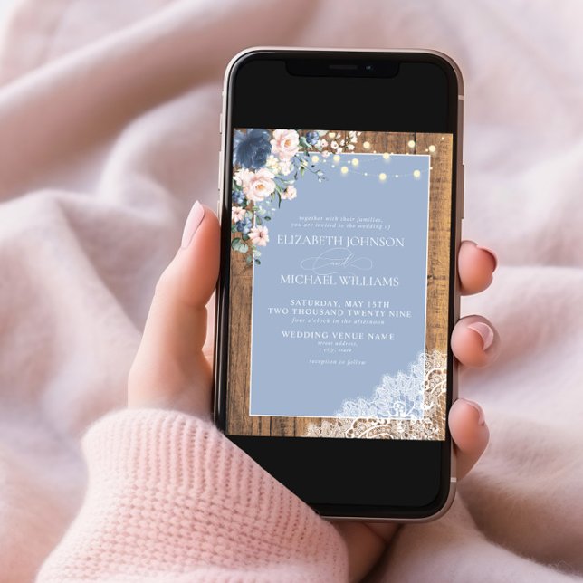 Convite Script de cadarço de madeira russa, azul esmagado  (Criador carregado)