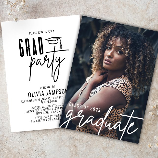 Convite Script de Caligrafia de Graduação Moderna | Festa  (Criador carregado)