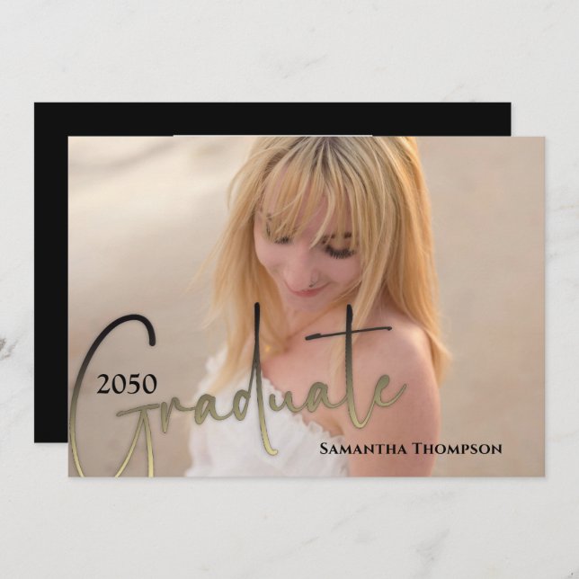 Convite Script de Caligrafia do formando Preto Dourado Dua (Frente/Verso)