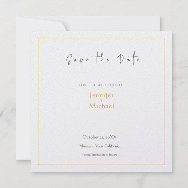 Convite Script de Caligrafia Dourada de Casamento Salvar a (Frente)