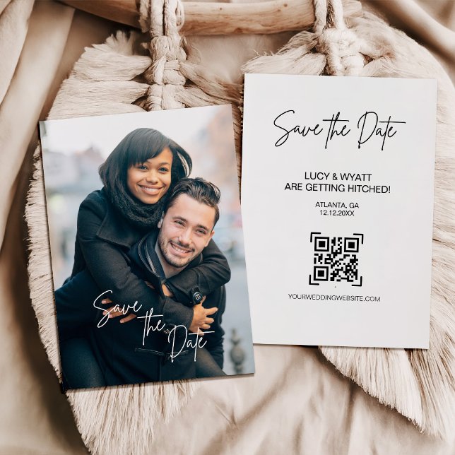 Convite Script de Caligrafia Moderno com Foto Save the Dat (Criador carregado)