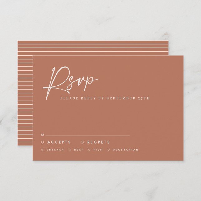 Convite Script de casamento moderno terracotta rsvp (Frente/Verso)