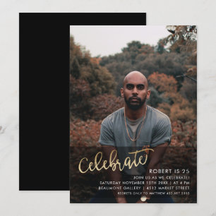 Convite Script de Celebração Dourada Foto personalizada