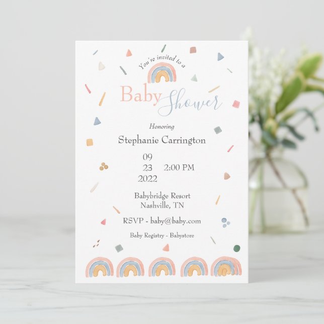 Convite Script de Chá de fraldas de Aquarela Boho (Em pé/Frente)