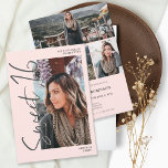Convite Script de Cinza moderno 4 fotos cor-de-rosa Sweet<br><div class="desc">Script de Cinza moderno cor-de-rosa,  convite de aniversário Sweet 16. Adicione 4 de suas fotos favoritas com uma fonte moderna com estilo escovado e colagem com grade de fotos.</div>