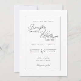 Convite Script de Cinza Silver de Casamento Elegante Simpl
