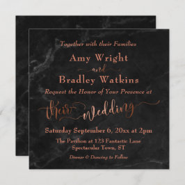 Convite Script de cobre elegante com mármore preto | Casam