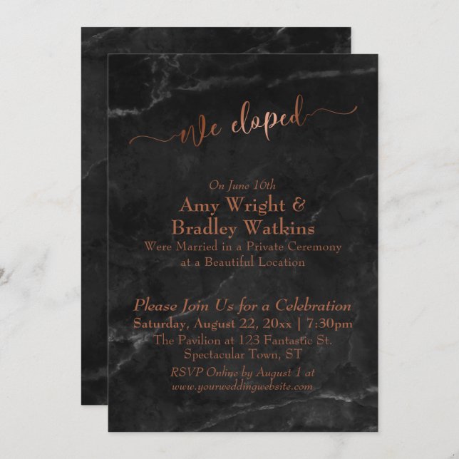 Convite Script de Cobre que Elografamos no Mármore Negro (Frente/Verso)