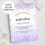 Convite Script de confete de lavanda violeta de aniversári<br><div class="desc">Para uma elegante festa de aniversário 40th (ou qualquer idade). Um plano de fundo branco e violeta. Decorado com confete violeta. Personalize e adicione um nome e detalhes da parte. O nome é escrito com um script de estilo manuscrito</div>