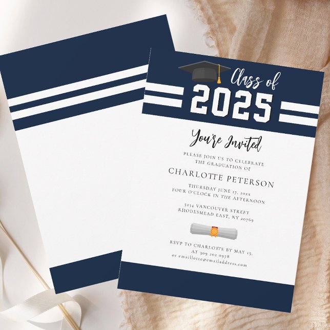 Convite Script de Festa de formatura 2025 (2025 Graduation Party Navy Blue Script Invitation)