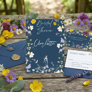 Convite script de flores silvestres brilhantes e ousadas p