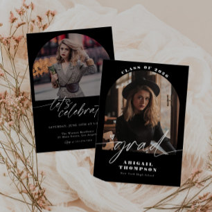 Convite Script de Foto de Arco Preto e Branco Graduação