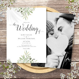 Convite Script de Foto de Casamento com Verdura Botânica