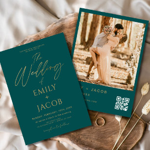 Convite Script de Foto do Código QR do Casamento Dourado V