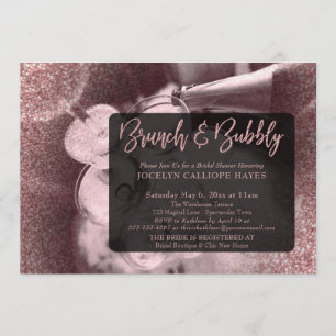 Convite Script de Foto Glitter de rosa Dourado para Brunch