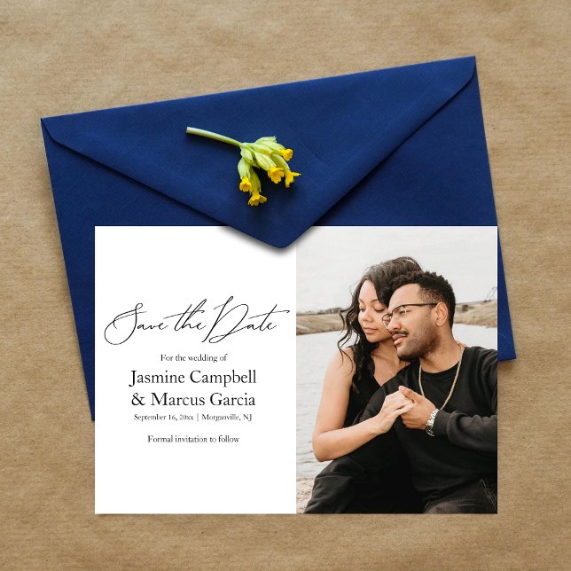 Convite Script de Foto Moderno Salve a Data Casamento do C (Make your special day unforgettable with our beautifully designed Save the Date photo invitation.)