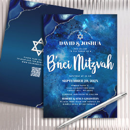 Convite Script de Galáxia de Agato Azul de Marinho Mitzvah